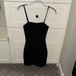 Divided Black Mini Dress with Spaghetti Straps